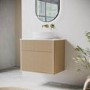 650mm Wooden Fluted Wall Hung Countertop Vanity Unit with Round Basin - Matira