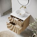 650mm Wooden Fluted Wall Hung Countertop Vanity Unit with Round Basin - Matira