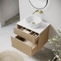 650mm Wooden Fluted Wall Hung Countertop Vanity Unit with Round Basin - Matira