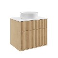 650mm Wooden Fluted Wall Hung Countertop Vanity Unit with Round Basin - Matira