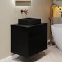 650mm Black Wooden Fluted Wall Hung Countertop Vanity Unit with Black Square Basin - Matira
