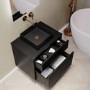 650mm Black Wooden Fluted Wall Hung Countertop Vanity Unit with Black Square Basin - Matira