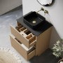 640mm Fluted Floorstanding Wood Vanity Unit with Black Worktop and Square Basin -Matira