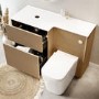 1150mm Wooden Fluted Left Hand Toilet and Sink Unit with Square Toilet and Brass Push Button - Matira