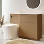 1150mm Wooden Fluted Left Hand Toilet and Sink Unit with Square Toilet and Brass Push Button - Matira