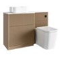 1150mm Wooden Fluted Left Hand Toilet and Sink Unit with Square Toilet & Basin and Black Push Button - Matira