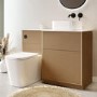 1150mm Wooden Fluted Right Hand Toilet and Sink Unit with Square Toilet & Basin and Black Push Button - Matira
