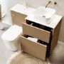 1150mm Wooden Fluted Left Hand Toilet and Sink Unit with Square Toilet & Basin and Brass Push Button - Matira