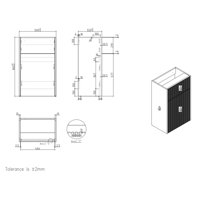 1150mm Wooden Fluted Left Hand Toilet and Sink Unit with Square Toilet & Basin and Chrome Push Button - Matira