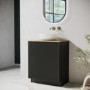 650mm Black Wooden Freestanding Countertop Vanity Unit with Wood Effect Worktop and Round Basin- Matira