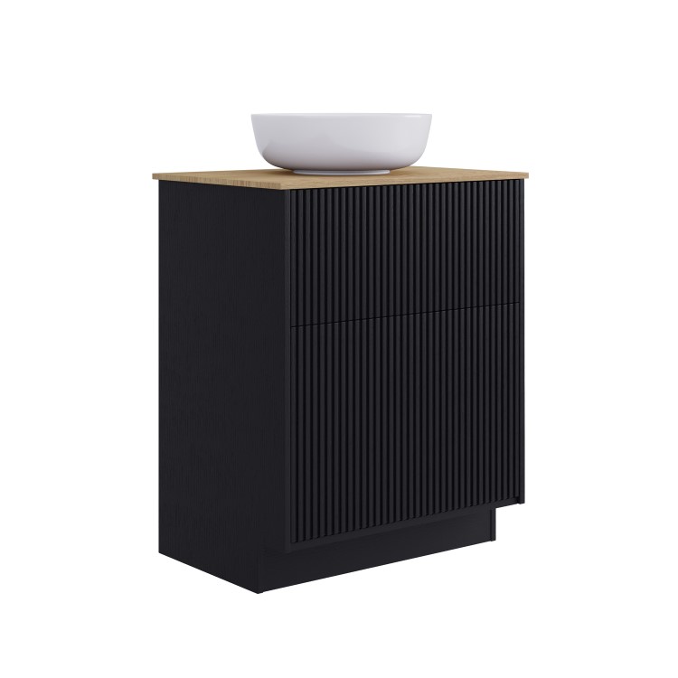 650mm Black Wooden Freestanding Countertop Vanity Unit with Wood Effect Worktop and Round Basin- Matira