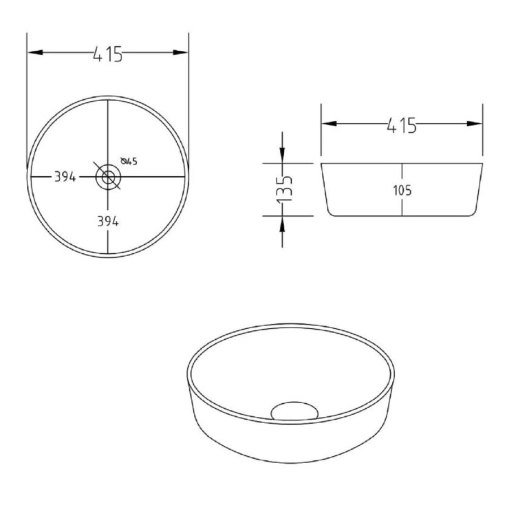 650mm Black Wooden Freestanding Countertop Vanity Unit with Wood Effect Worktop and Round Basin- Matira
