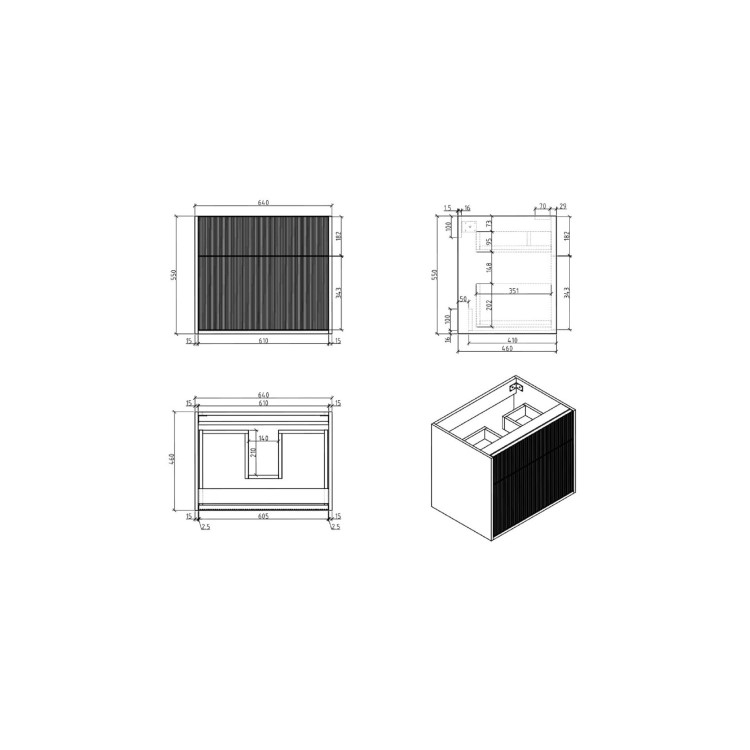 650mm Walnut Wood Effect Fluted Wall Hung Countertop Vanity Unit – Matira