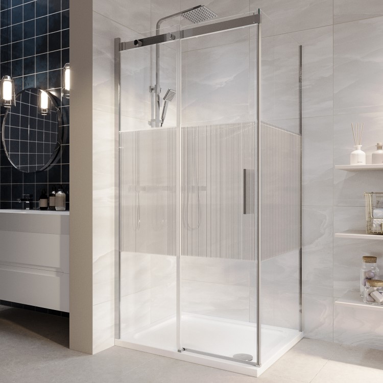 Ribbed Glass 1000x800mm Sliding Shower Enclosure Right Hand - Matira