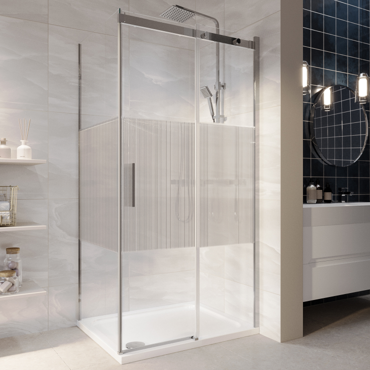 Ribbed / Fluted Glass 1200x800mm Sliding Shower Enclosure Left Hand - Matira
