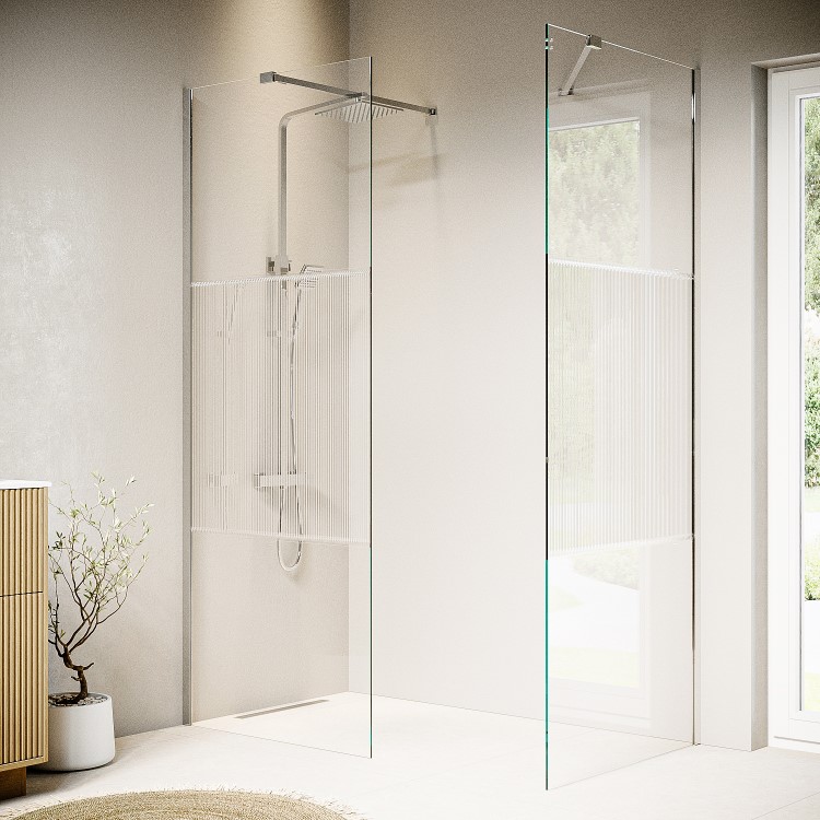 1600x800mm Ribbed Glass Wetroom Shower Screen Enclosure - Matira