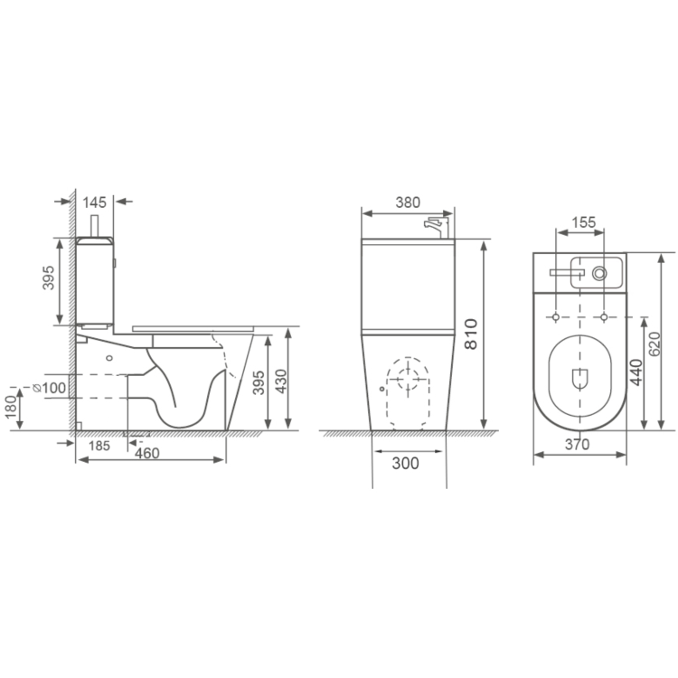 Matt Black Close Coupled Closed Back Toilet with Sink on Top & Brass Fittings Cloakroom Suite - Legend