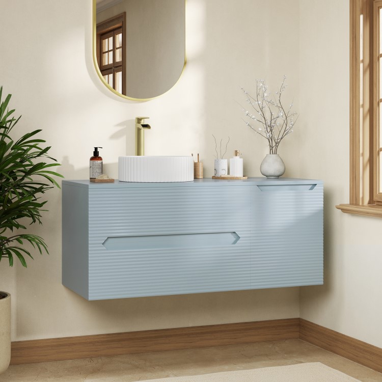1200mm Blue Fluted Wall Hung Countertop Vanity Unit with Basin - Melbourne