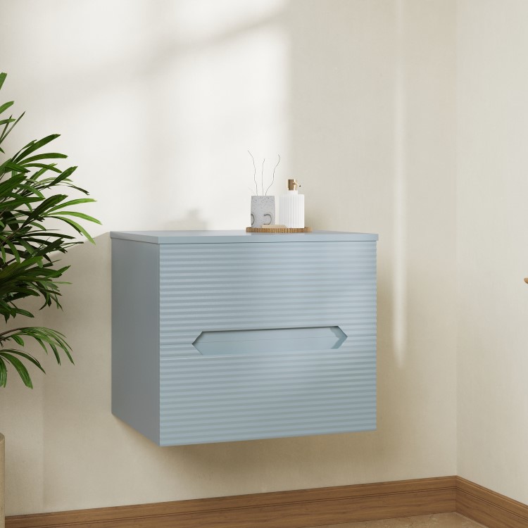 600mm Blue Fluted Wall Hung Countertop Vanity Unit - Melbourne