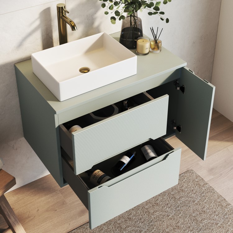 800mm Blue Fluted Wall Hung Countertop Vanity Unit with Basin - Melbourne