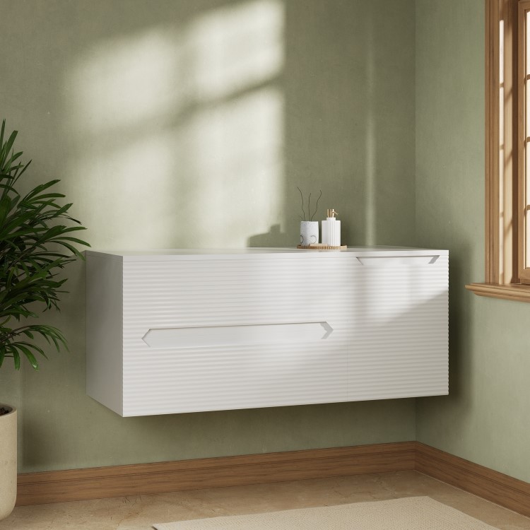 1200mm White Fluted Wall Hung Countertop Vanity Unit - Melbourne
