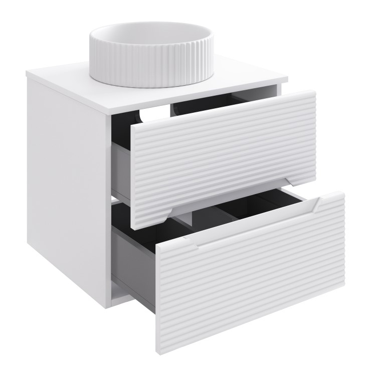 600mm White Fluted Wall Hung Countertop Vanity Unit with Basin - Melbourne