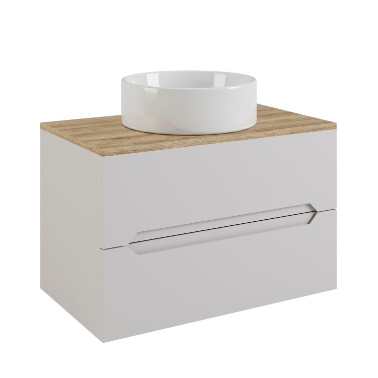 800mm Beige Wall Hung Countertop Vanity Unit with Oak Worktop and Basin - Morella