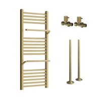 Brass Towel Radiator 1000 x 500mm with Pipe Kit and Straight Valves - Nazco