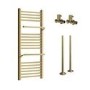 Brass Towel Radiator 1000 x 500mm with Pipe Kit and Straight Valves - Nazco