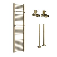 Brass Towel Radiator 1600 x 500mm with Pipe Kit and Straight Valves - Nazco