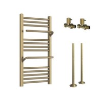 Brass Towel Radiator 800 x 500mm with Pipe Kit and Straight Valves - Nazco
