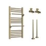 Brass Towel Radiator 800 x 500mm with Pipe Kit and Straight Valves - Nazco
