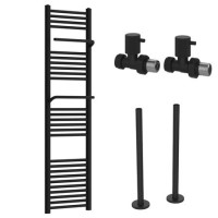 Black Towel Radiator 1600 x 500mm with Pipe Kit and Straight Valves – Nazco