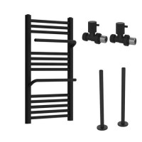 Black Towel Radiator 800 x 500mm with Pipe Kit and Straight Valves – Nazco
