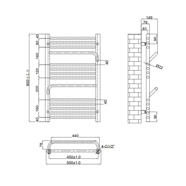 Bronze Towel Radiator 800 x 500mm - Nazco