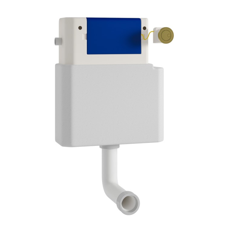 Albi Back to Wall Rimless Toilet with Soft Close Seat & Concealed Cistern With Brushed Brass Push Button