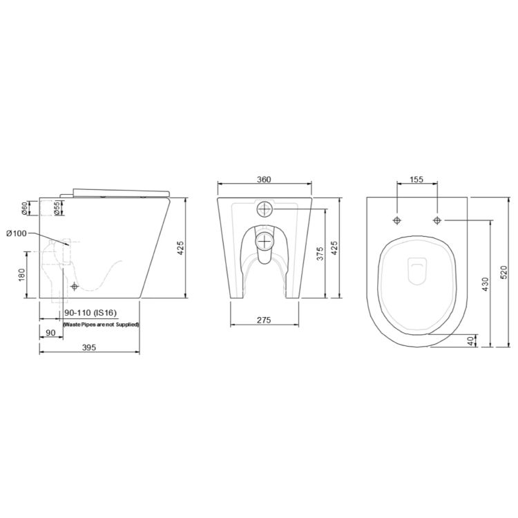 Newport Back to Wall Rimless Toilet with Soft Close Seat & Concealed Cistern With Matt Black Push Button