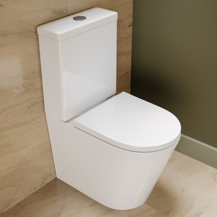 Close Coupled Rimless Closed Back Short Projection Toilet with Chrome Button and Tornado Flush - Newport