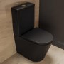 Matt Black Close Coupled Rimless Closed Back Short Projection Toilet with Brushed Brass Button and Tornado Flush - Newport