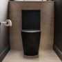 Matt Black Close Coupled Rimless Closed Back Short Projection Toilet with Brushed Brass Button and Tornado Flush - Newport