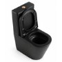 Matt Black Close Coupled Rimless Closed Back Short Projection Toilet with Brushed Brass Button and Tornado Flush - Newport