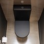 Matt Black Close Coupled Rimless Closed Back Short Projection Toilet with Black Button and Tornado Flush - Newport