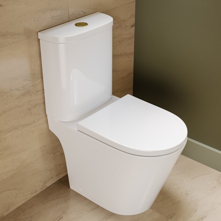 Close Coupled Rimless Open Back Short Projection Toilet with Chrome Button and Tornado Flush - Newport