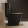 Matt Black Close Coupled Rimless Open Back Short Projection Toilet with Brushed Brass Button and Tornado Flush - Newport