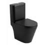 Matt Black Close Coupled Rimless Open Back Short Projection Toilet with Brushed Brass Button and Tornado Flush - Newport