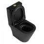 Matt Black Close Coupled Rimless Open Back Short Projection Toilet with Brushed Brass Button and Tornado Flush - Newport