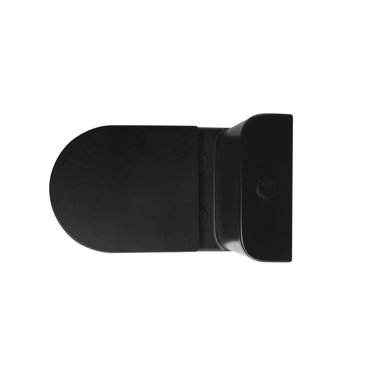 Matt Black Close Coupled Rimless Open Back Short Projection Toilet with Chrome Button and Tornado Flush - Newport