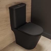 Matt Black Close Coupled Rimless Open Back Short Projection Toilet with Chrome Button and Tornado Flush - Newport