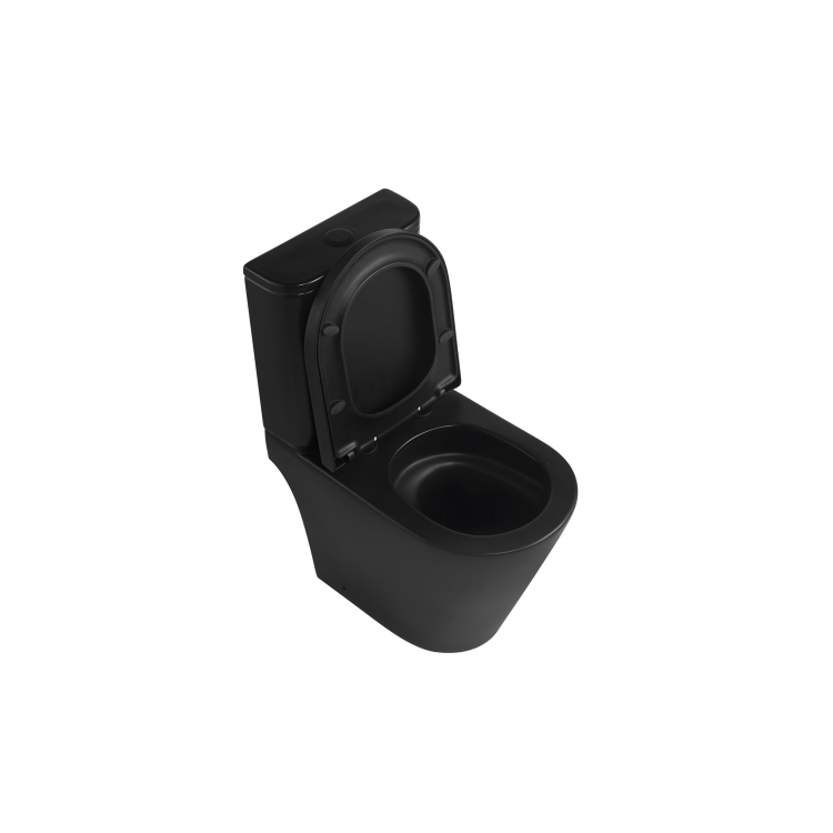 Matt Black Close Coupled Rimless Open Back Short Projection Toilet with Chrome Button and Tornado Flush - Newport