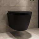 BUN/A2/NEWWHMB/99537 ALMOST PERFECT - Matt Black Wall Hung Rimless Short Projection Toilet with Soft Close Seat – Newport